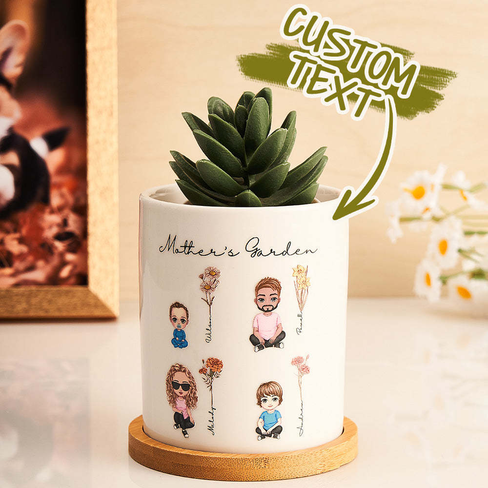 Personalized Cartoon Figure Birth Flower Ceramic Plant Pot Gift for Grandma Mom -