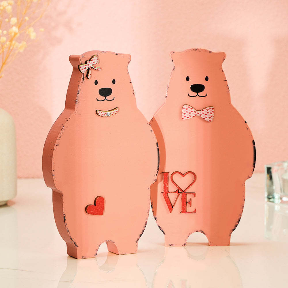 Wooden Couple Bear Home Decor Valentine's Day Gift for Couple - NameNecklace