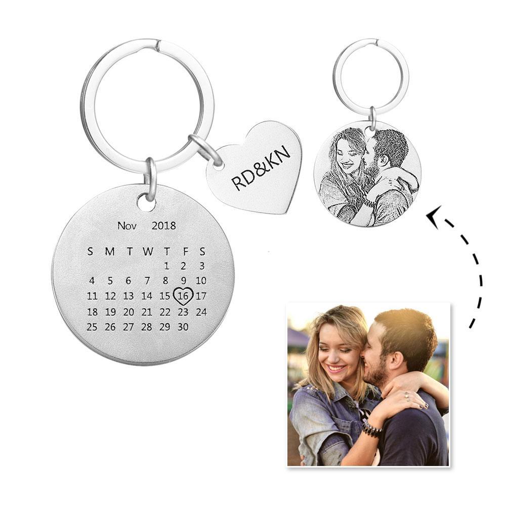 Custom Photo Engraved Calendar Keychain Gifts For Anniversary