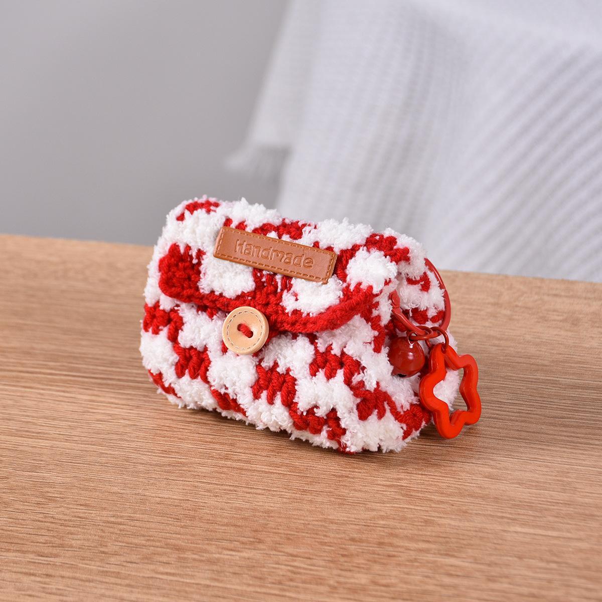 Knitted Checkerboard Coin Purse Bluetooth Earphone Bag Universal Stora
