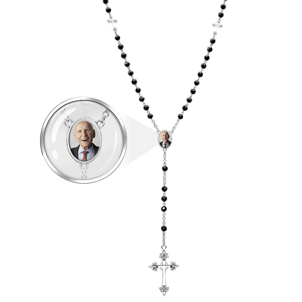 Custom Rosary Beads Cross Necklace Personalized Gothic Cross Necklace with Photo - Myphotowallet