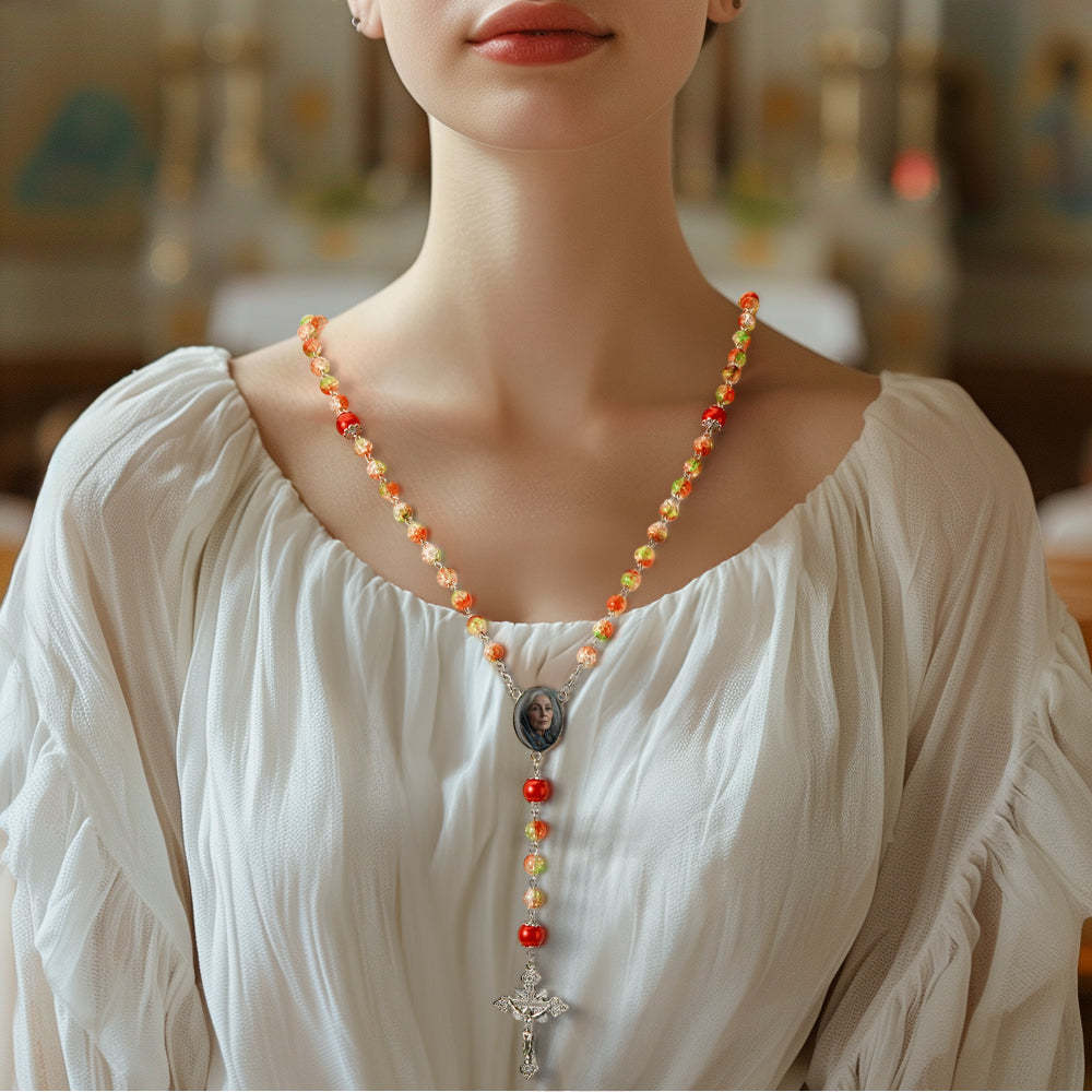 Custom Rosary Beads Cross Necklace Personalized Acrylic Explosion Beads Long Style Necklace with Photo - Myphotowallet