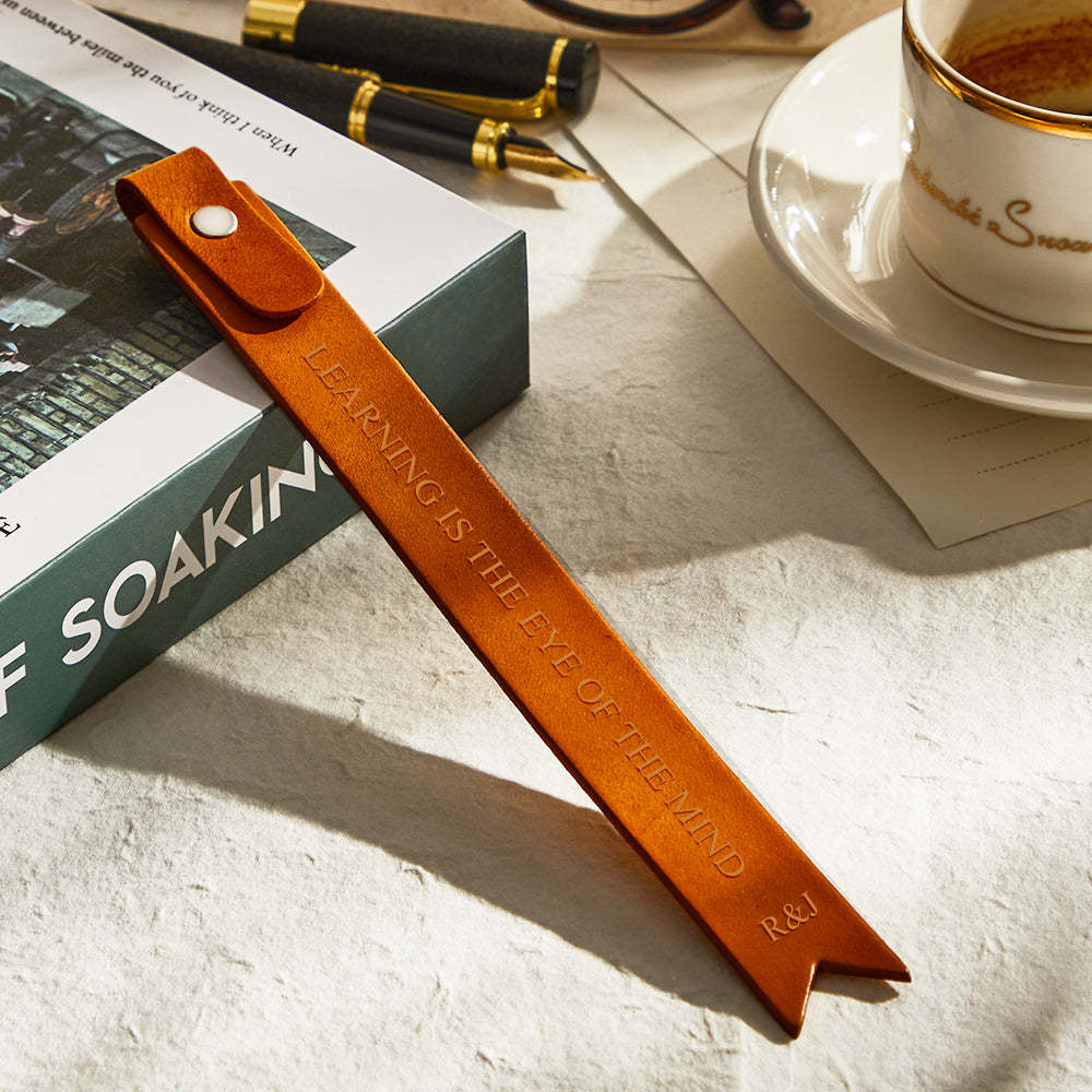 Personalized Leather Bookmark Custom Engraved Vintage Bookmark Anniversary Gift - Myphotowallet