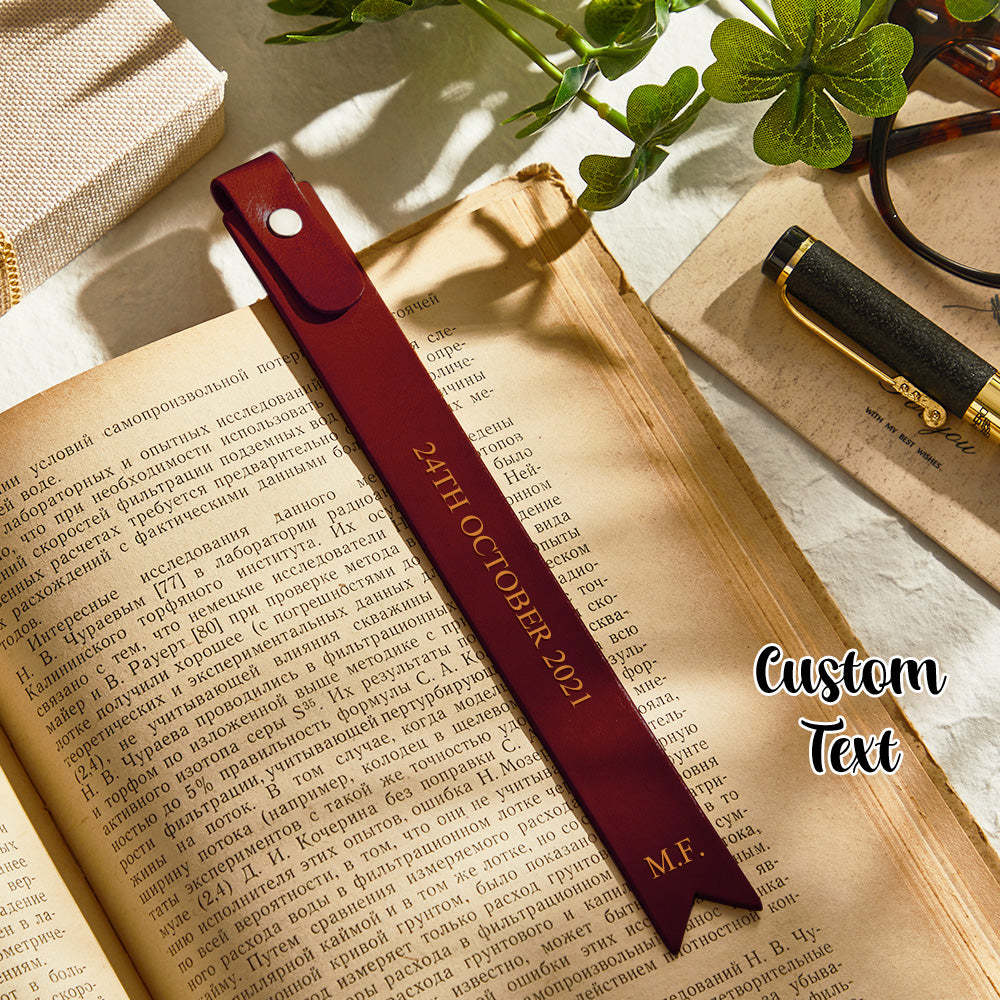 Personalized Leather Bookmark Custom Engraved Vintage Bookmark Anniversary Gift - Myphotowallet