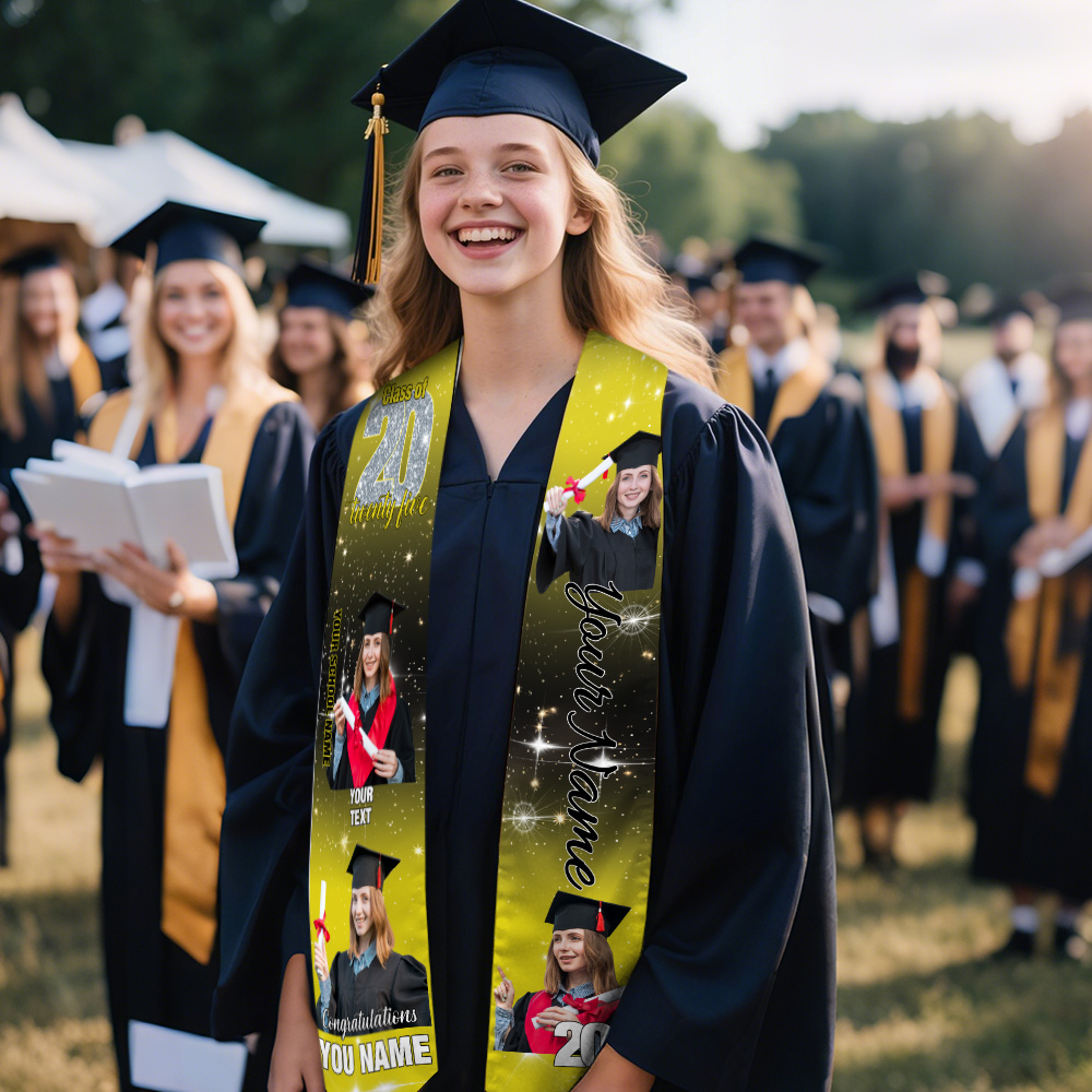 Custom Graduation Stole with photos, Your School Colors Personalised Stole,Personalised Text Grad Stole Sash,Gift for Graduate,Class of 2025