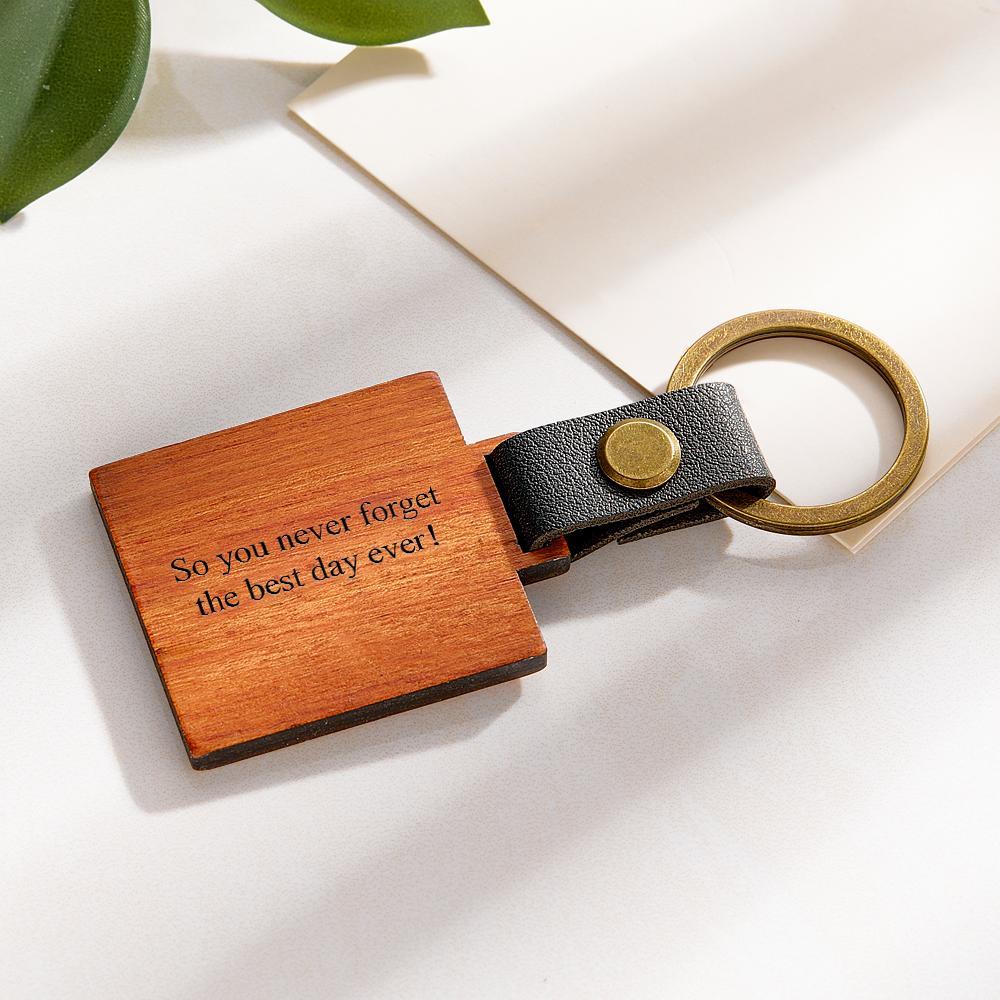 Custom Engraved Calendar Wooden Keychain Personalized Memorial Date Anniversary Gifts - Myphotowallet