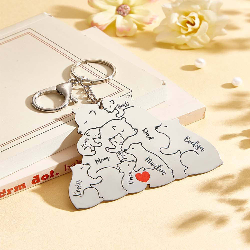 Personalized Engraved Papa Mama Bear Keychain Family Keepsake Gift for Dad Mom -