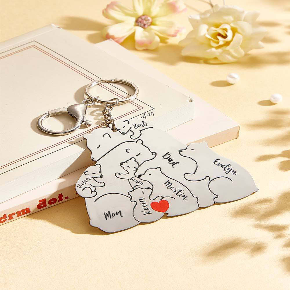 Personalized Engraved Papa Mama Bear Keychain Family Keepsake Gift for Dad Mom -