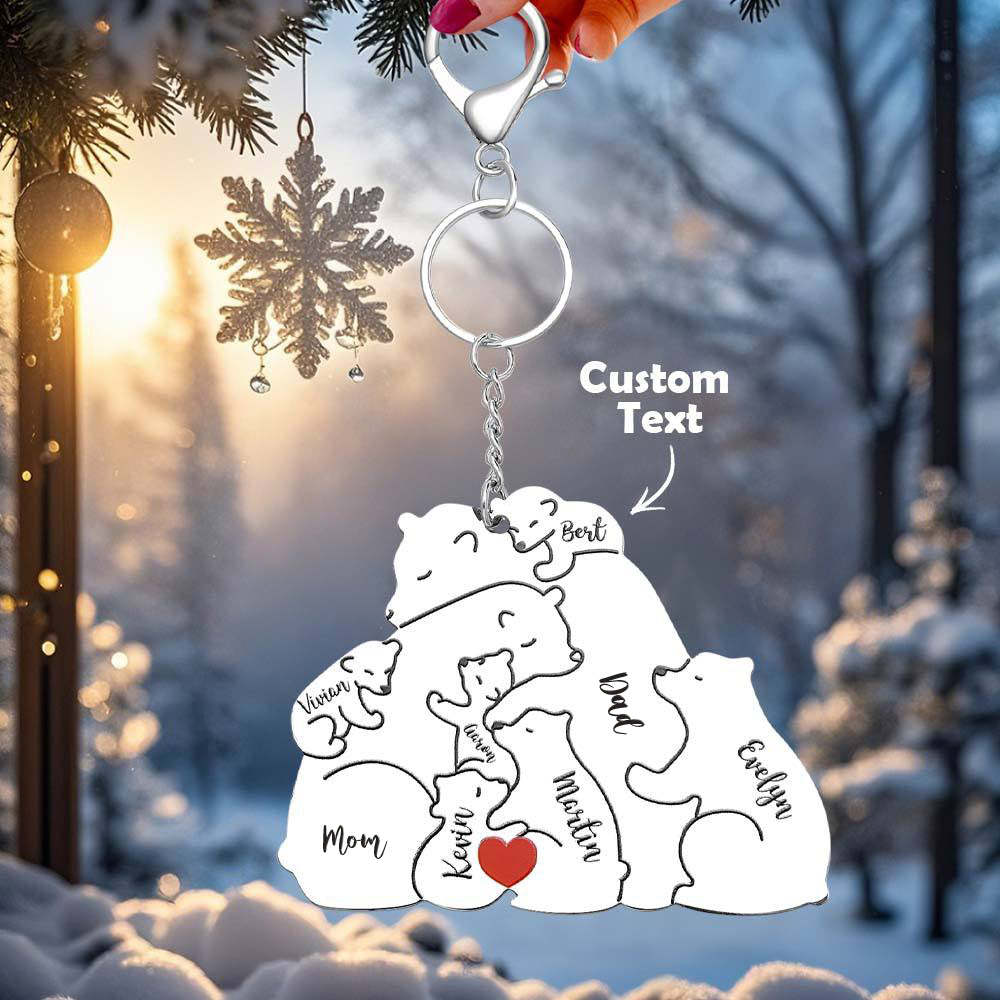Personalized Engraved Papa Mama Bear Keychain Family Keepsake Gift for Dad Mom -