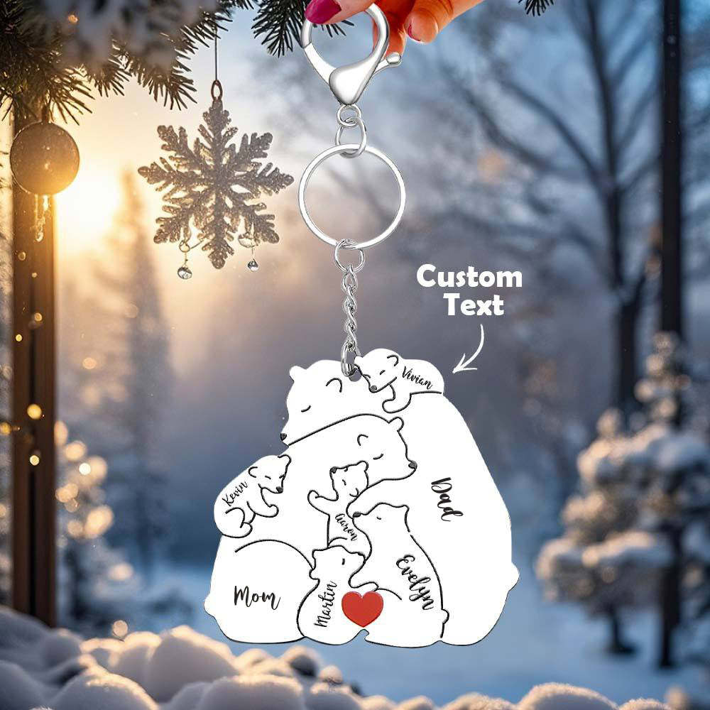 Personalized Engraved Papa Mama Bear Keychain Family Keepsake Gift for Dad Mom -