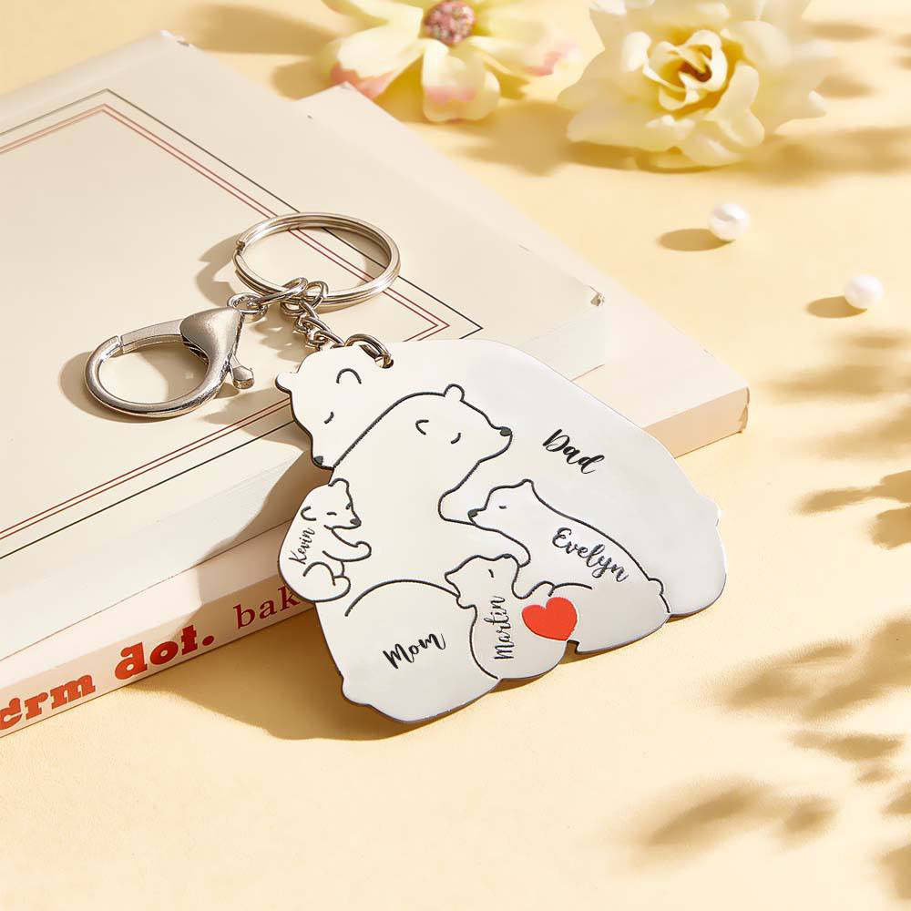 Personalized Engraved Papa Mama Bear Keychain Family Keepsake Gift for Dad Mom -