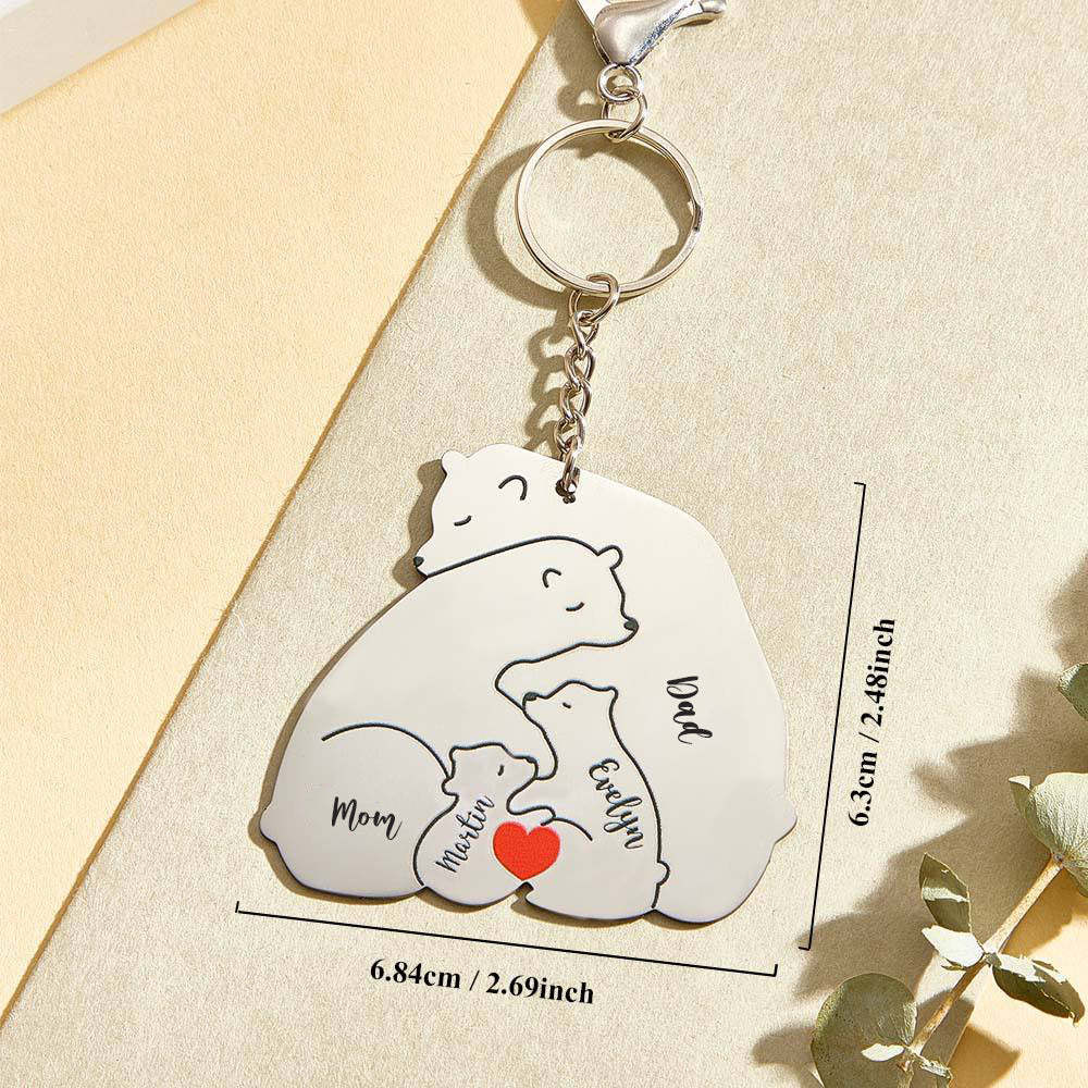 Personalized Engraved Papa Mama Bear Keychain Family Keepsake Gift for Dad Mom -