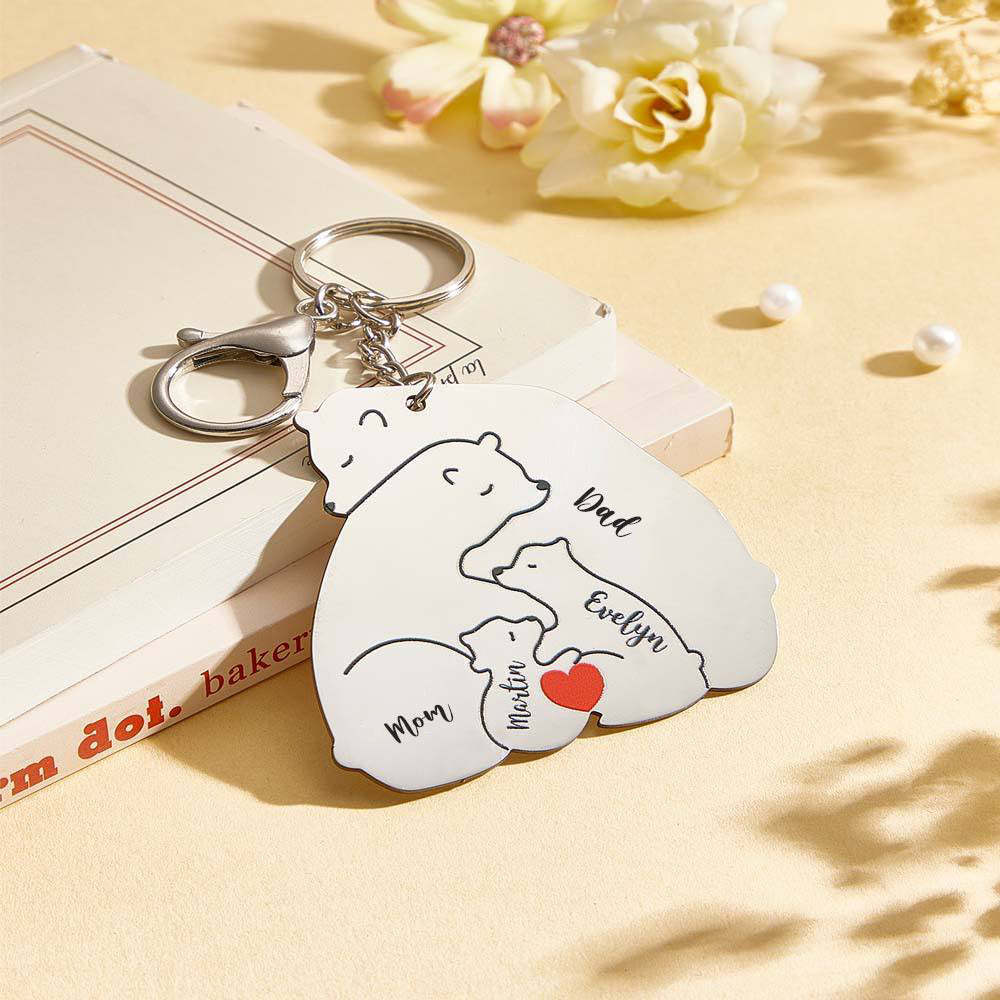 Personalized Engraved Papa Mama Bear Keychain Family Keepsake Gift for Dad Mom -