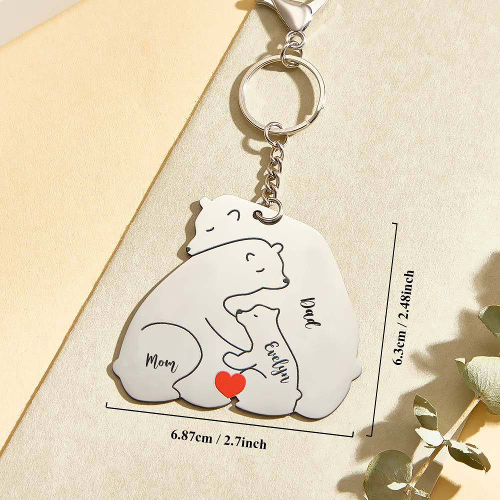 Personalized Engraved Papa Mama Bear Keychain Family Keepsake Gift for Dad Mom -