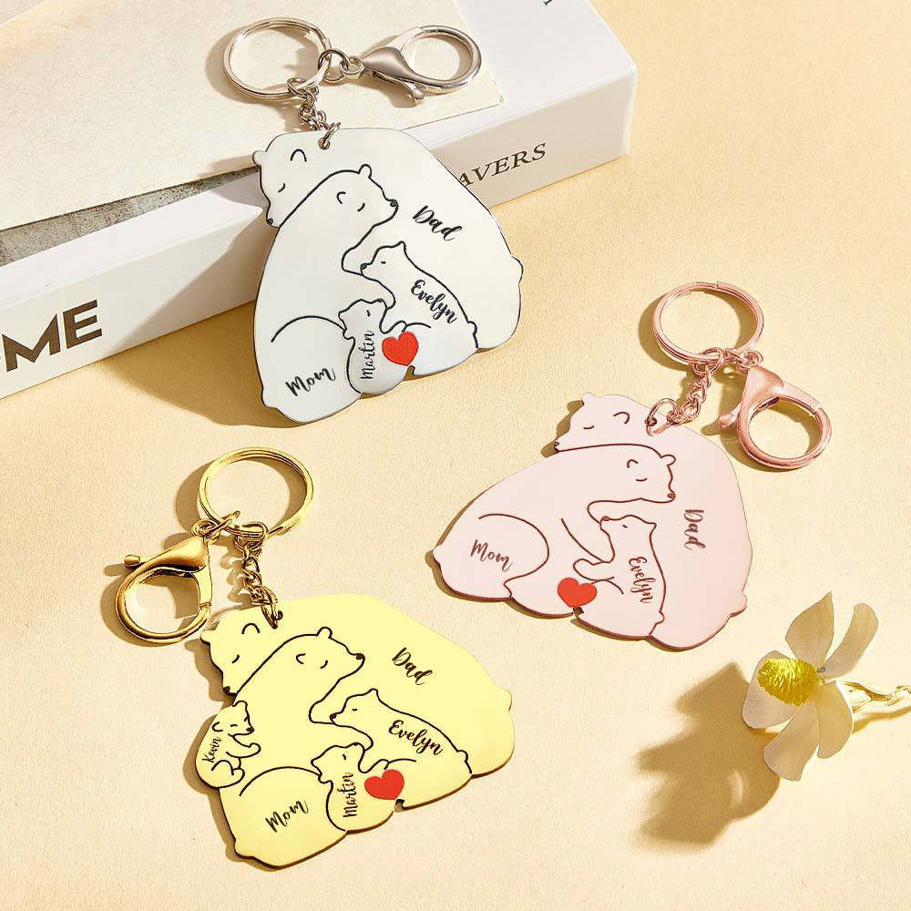Personalized Engraved Papa Mama Bear Keychain Family Keepsake Gift for Dad Mom -