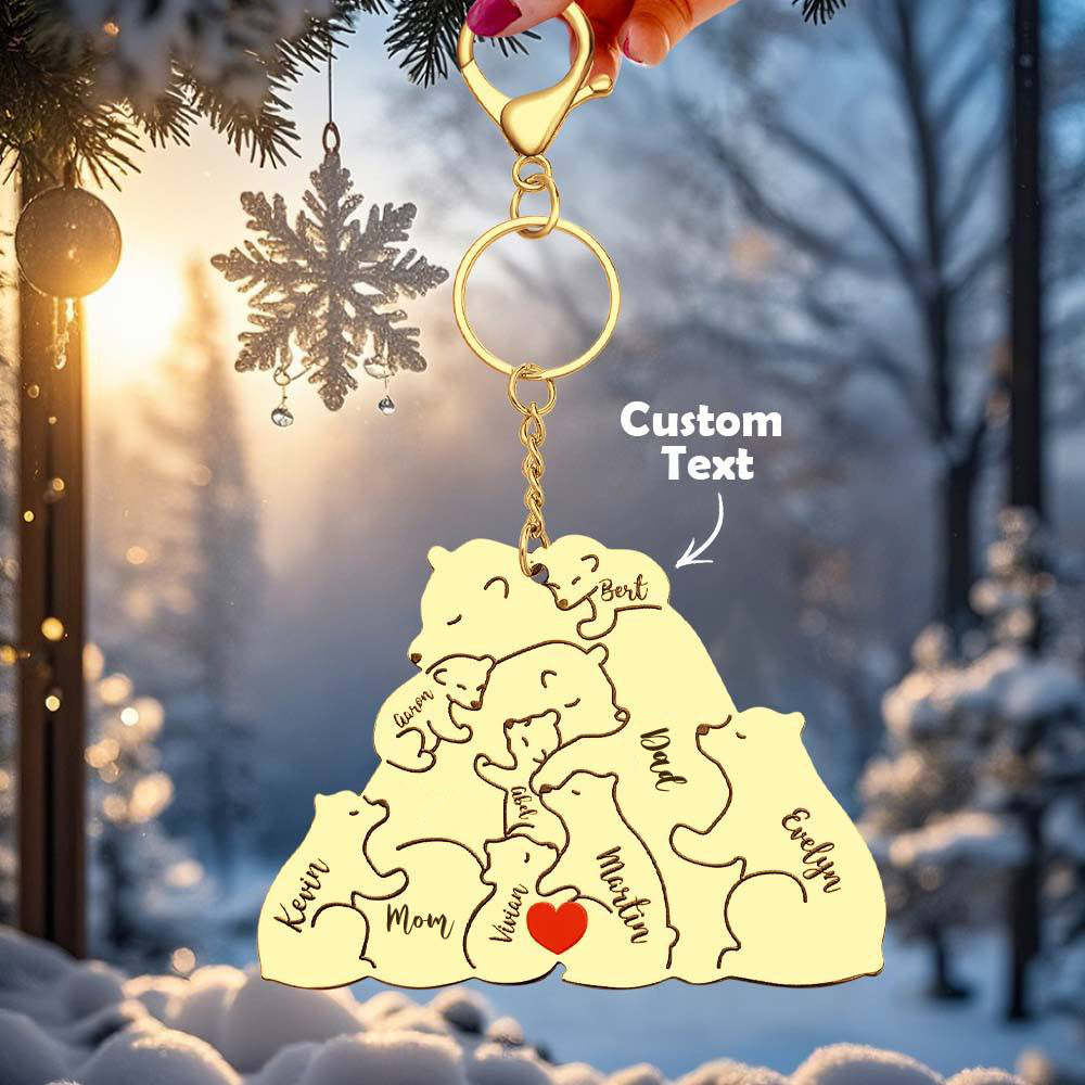 Personalized Engraved Papa Mama Bear Keychain Family Keepsake Gift for Dad Mom -