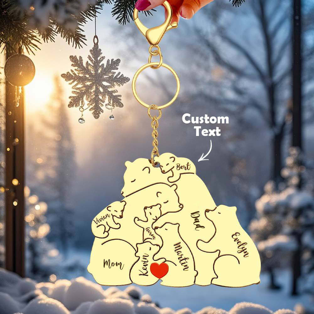 Personalized Engraved Papa Mama Bear Keychain Family Keepsake Gift for Dad Mom -
