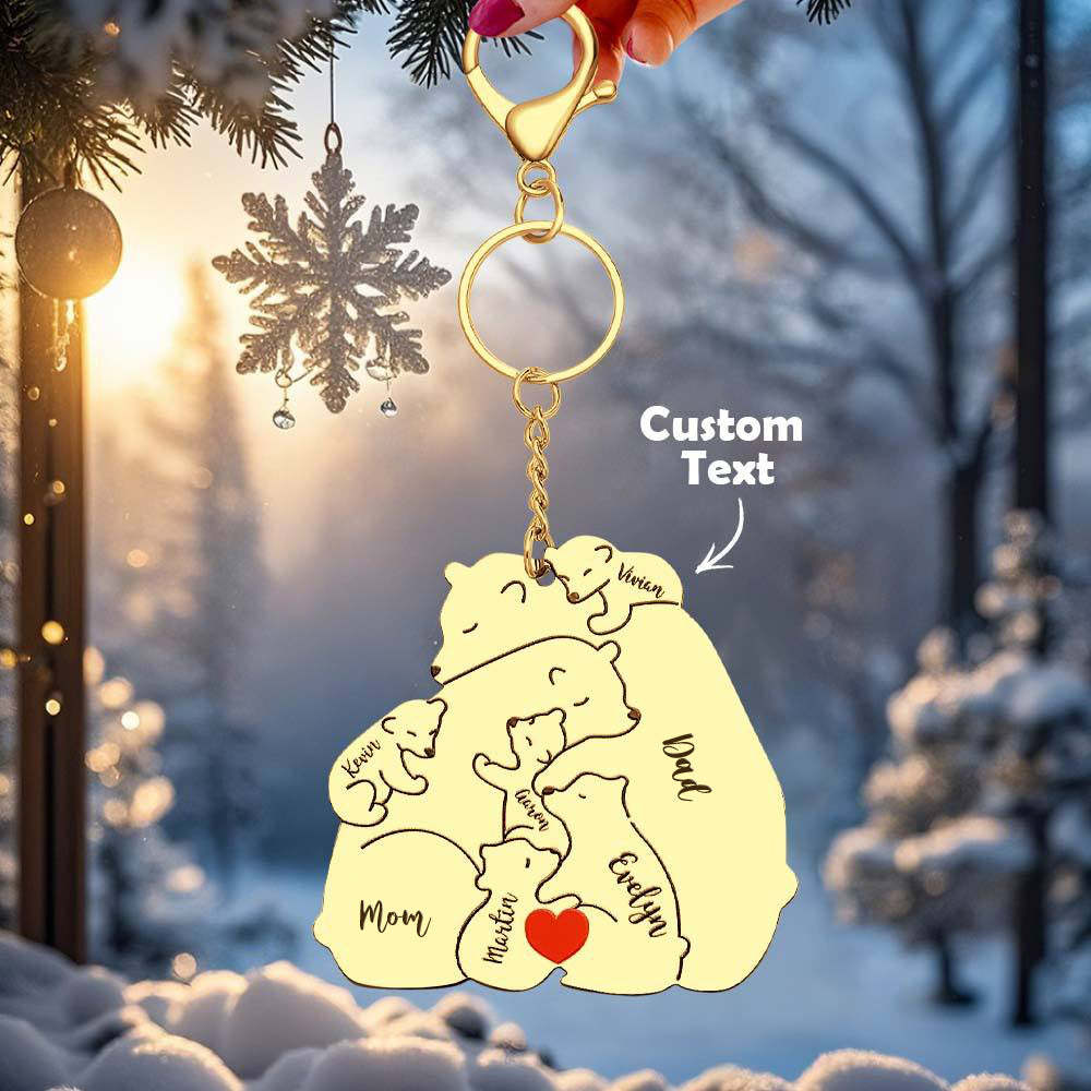 Personalized Engraved Papa Mama Bear Keychain Family Keepsake Gift for Dad Mom -