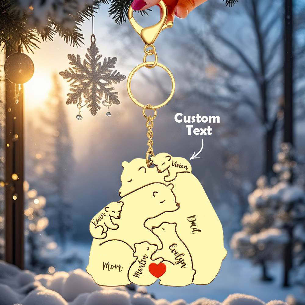Personalized Engraved Papa Mama Bear Keychain Family Keepsake Gift for Dad Mom -