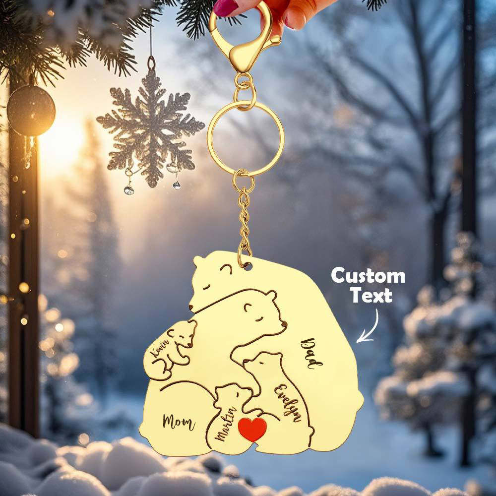 Personalized Engraved Papa Mama Bear Keychain Family Keepsake Gift for Dad Mom -