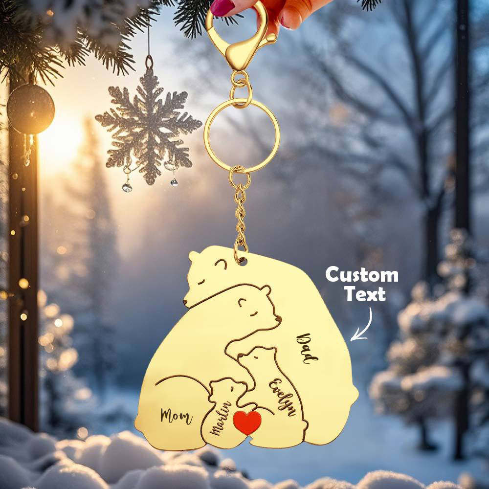 Personalized Engraved Papa Mama Bear Keychain Family Keepsake Gift for Dad Mom -