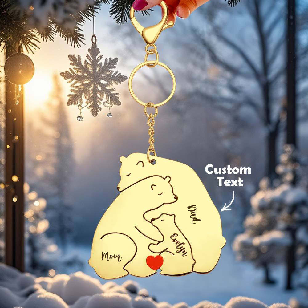Personalized Engraved Papa Mama Bear Keychain Family Keepsake Gift for Dad Mom -