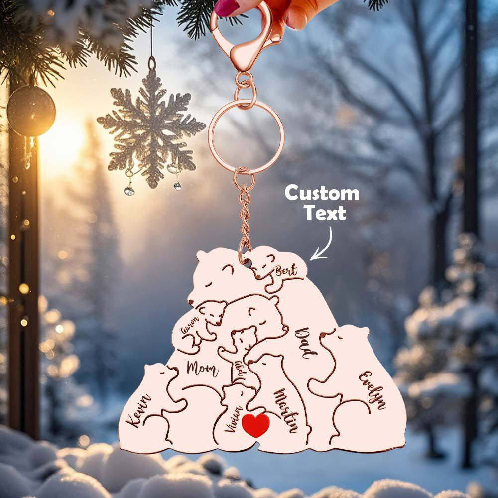 Personalized Engraved Papa Mama Bear Keychain Family Keepsake Gift for Dad Mom -