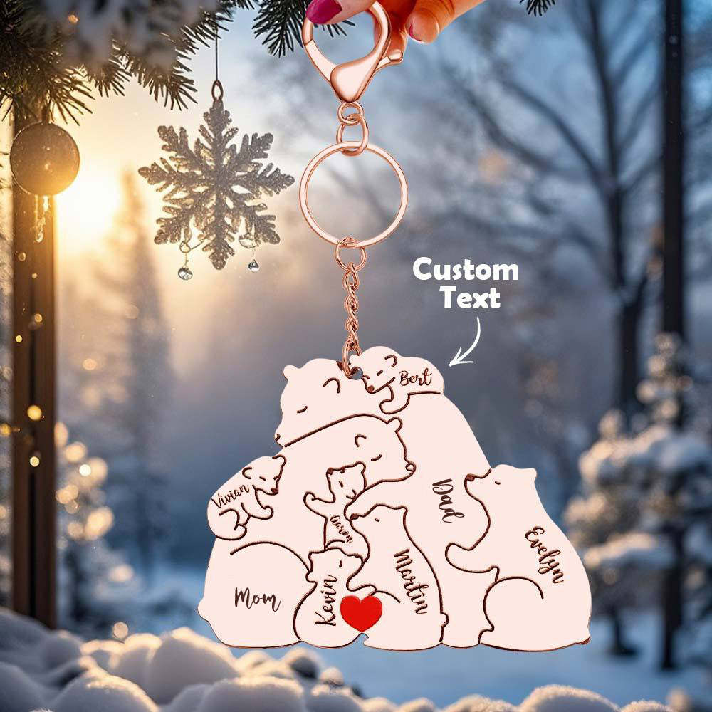 Personalized Engraved Papa Mama Bear Keychain Family Keepsake Gift for Dad Mom -