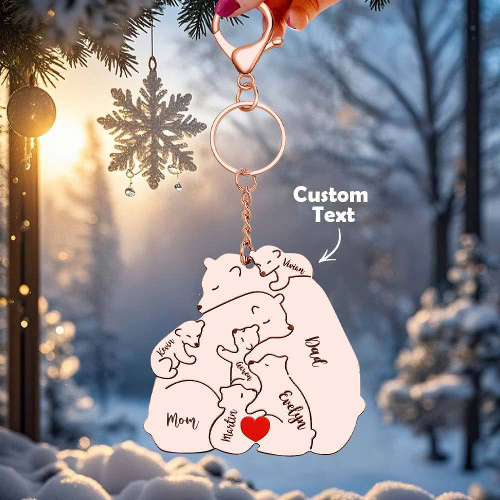 Personalized Engraved Papa Mama Bear Keychain Family Keepsake Gift for Dad Mom -