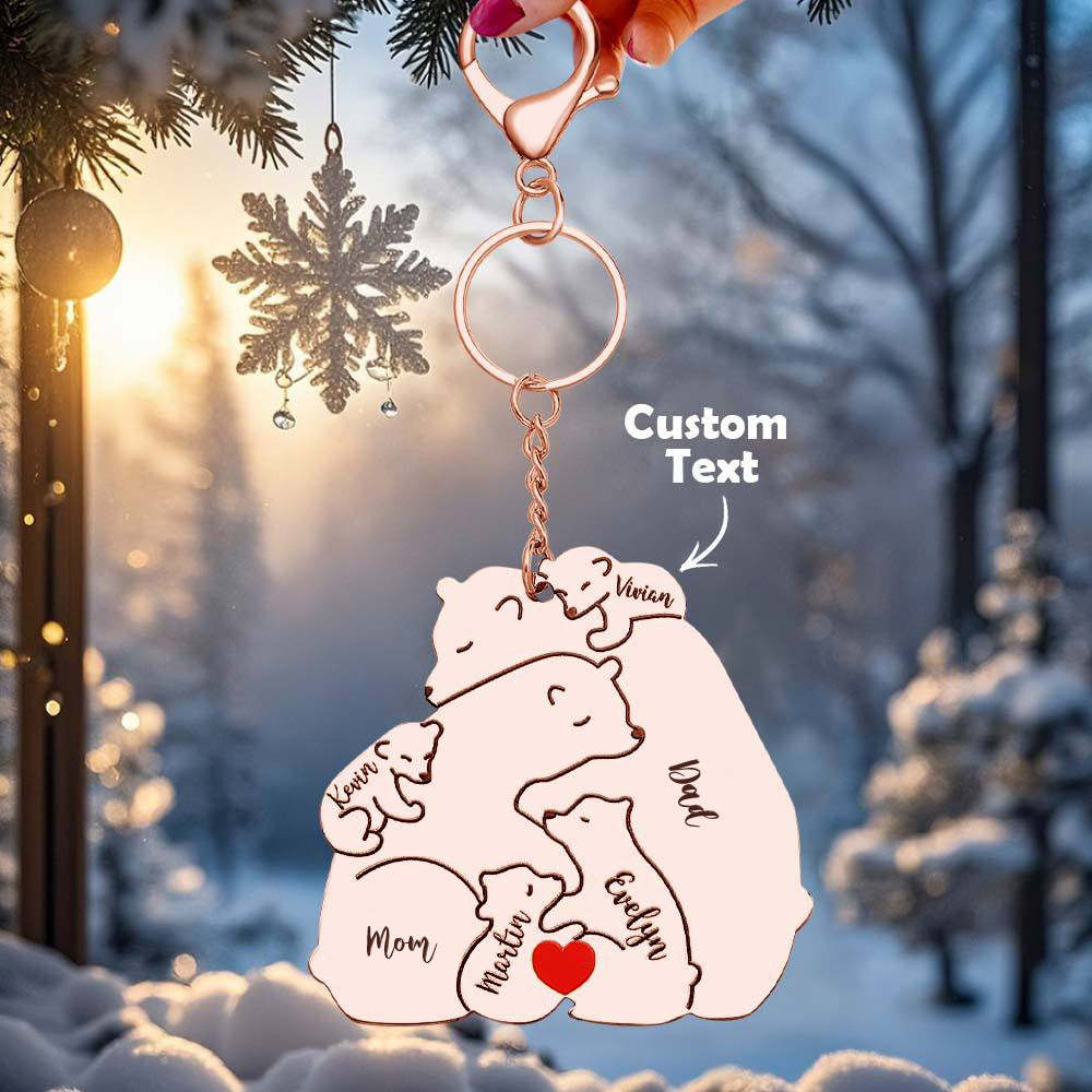 Personalized Engraved Papa Mama Bear Keychain Family Keepsake Gift for Dad Mom -