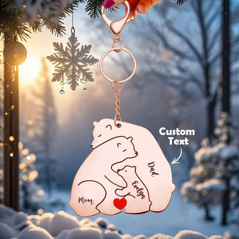 Personalized Engraved Papa Mama Bear Keychain Family Keepsake Gift for Dad Mom -