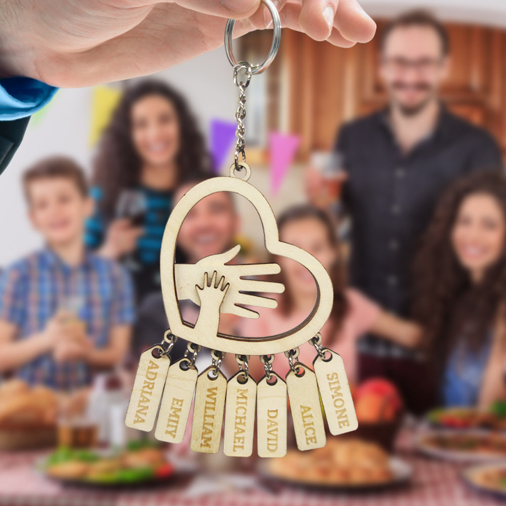 Personalised Hands with Name tags Keychain Gift for Father's Day Gift for Dad Grandpa