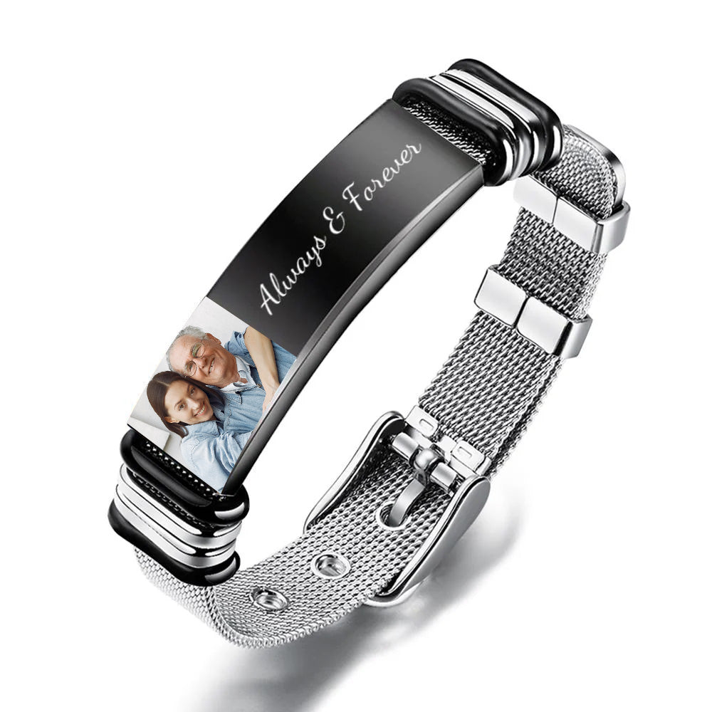 Memorial Gifts Custom Bracelet Photo Engraved Stainless Steel Bracelet