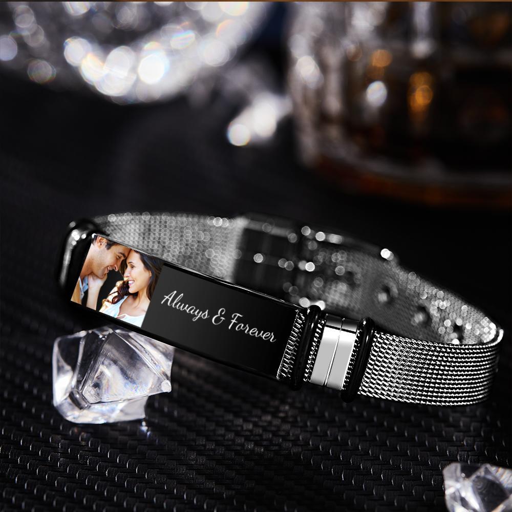 Memorial Gifts Custom Bracelet Photo Engraved Stainless Steel Bracelet