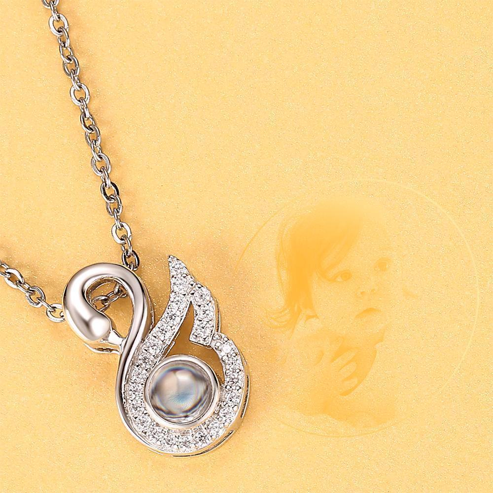 Personalized Projection Swan Crystal Photo Necklace - Silver - myphotowalletuk