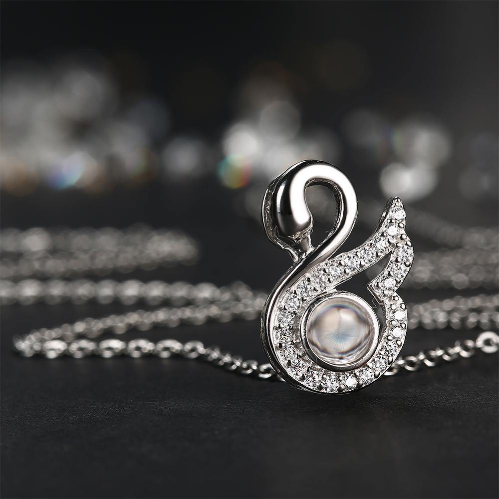 Personalized Projection Swan Crystal Photo Necklace - Silver - myphotowalletuk