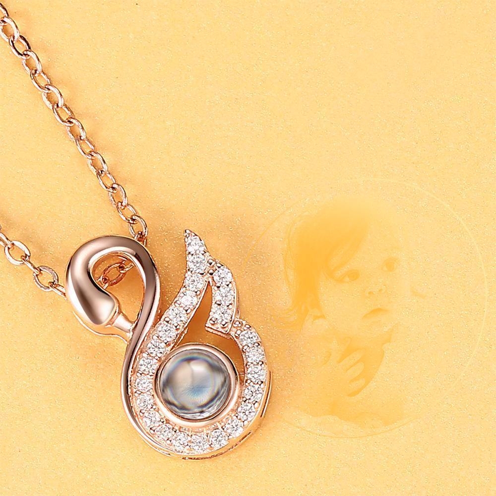Personalized Projection Swan Crystal Photo Necklace - Rose Gold - myphotowalletuk