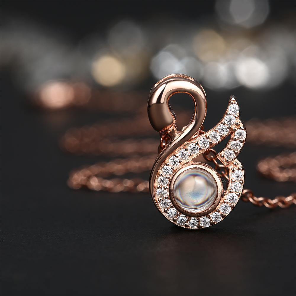 Personalized Projection Swan Crystal Photo Necklace - Rose Gold - myphotowalletuk