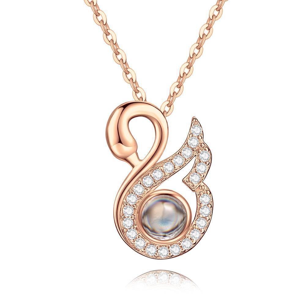 Personalized Projection Swan Crystal Photo Necklace - Rose Gold - myphotowalletuk