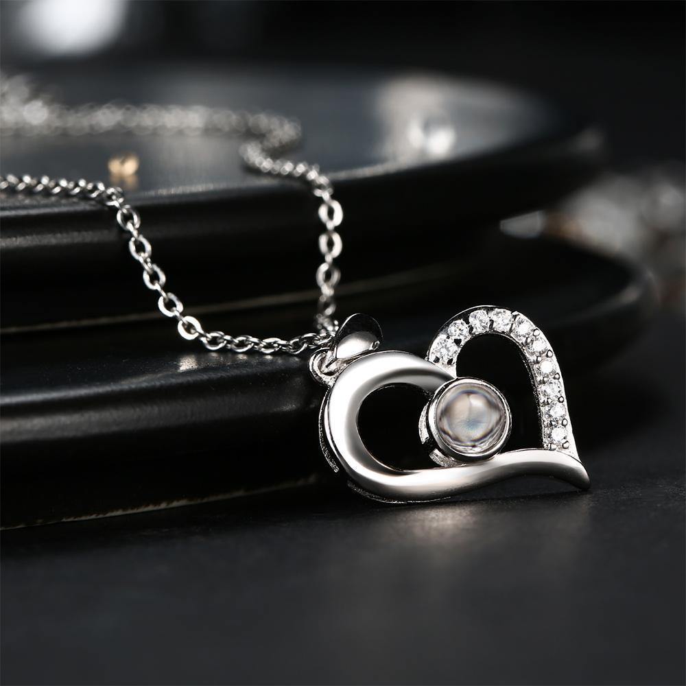Personalized Projection Heart Photo Necklace Silver - YourPhotoNecklace