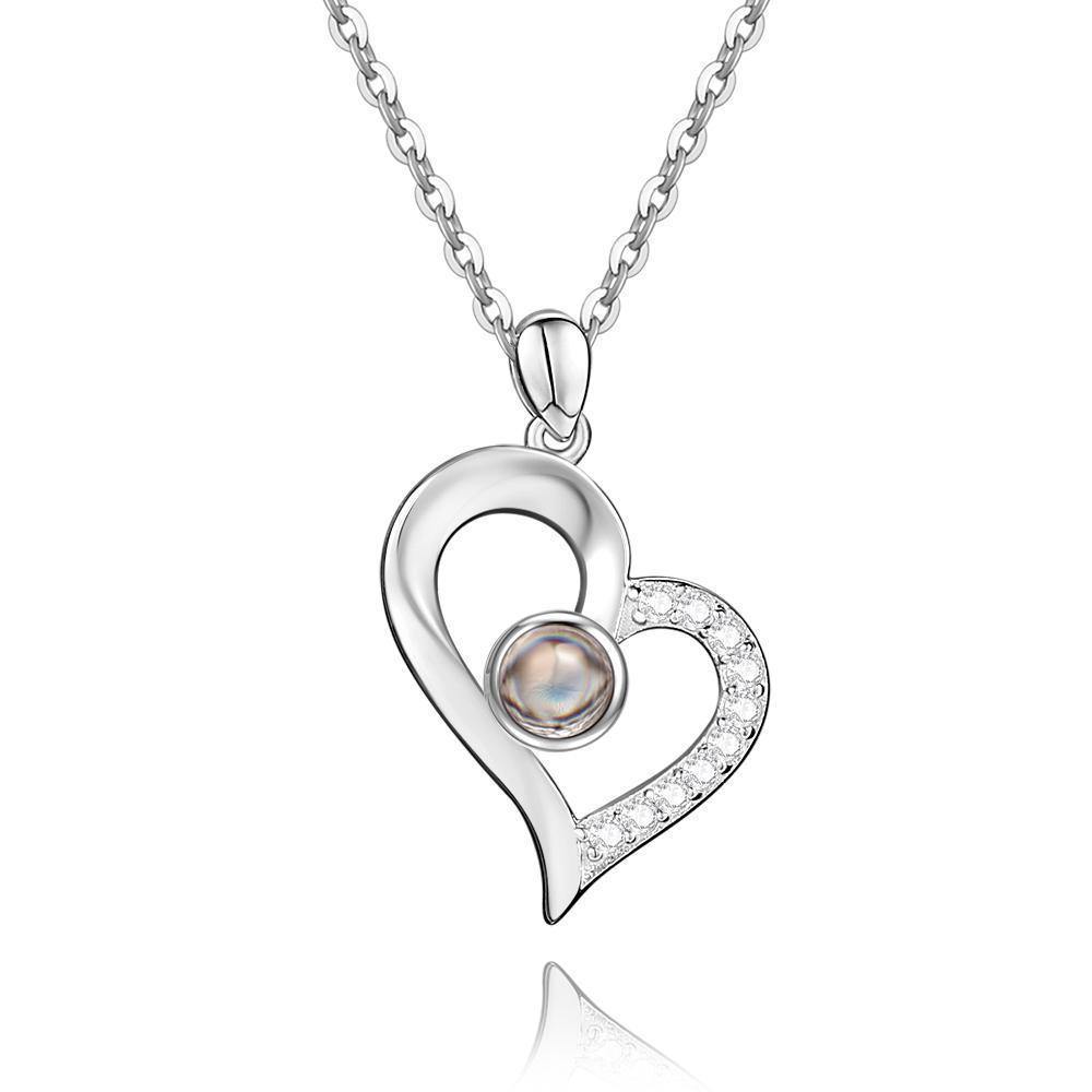 Personalized Projection Heart Photo Necklace Silver - YourPhotoNecklace