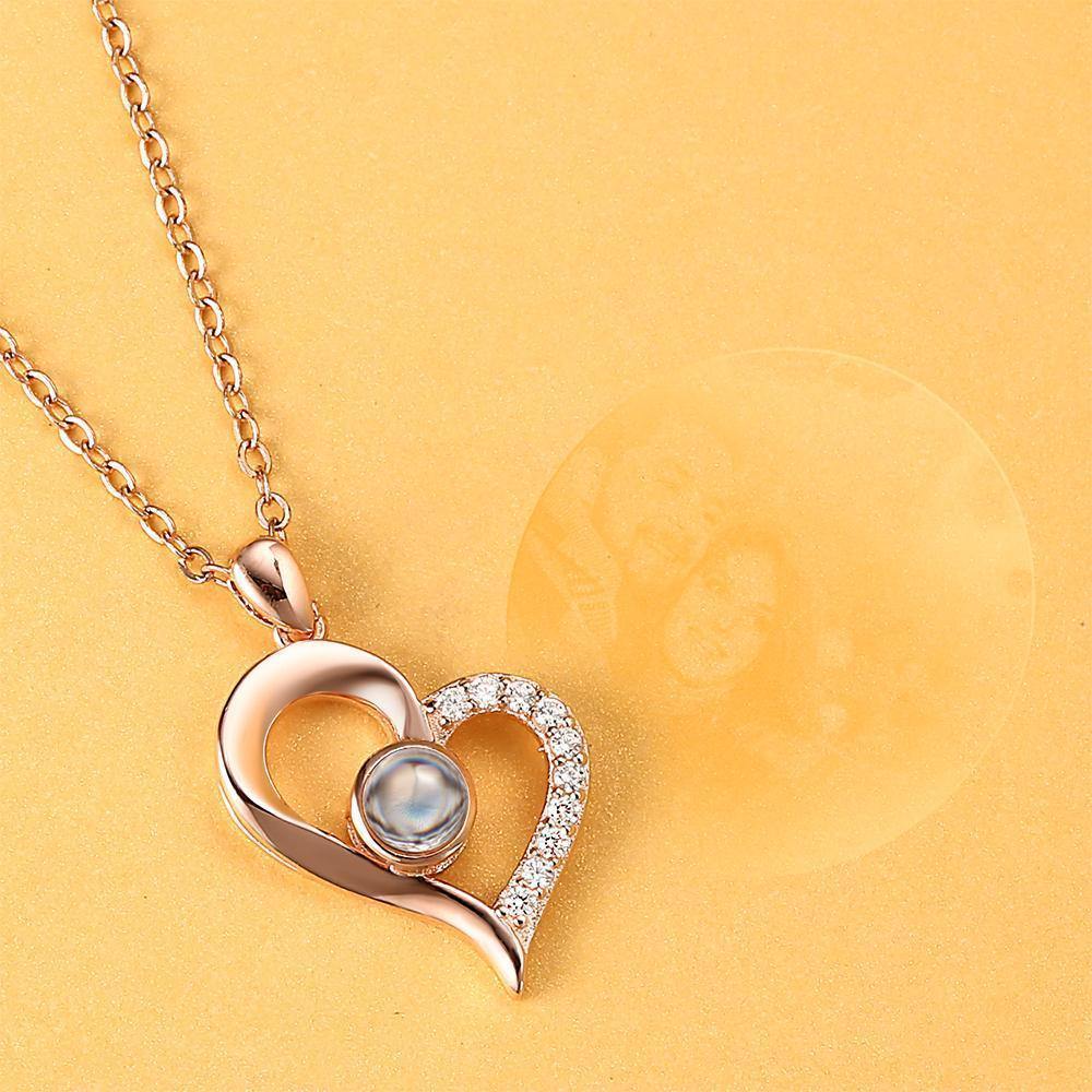 Personalized Projection Heart Photo Necklace Rose Gold - YourPhotoNecklace