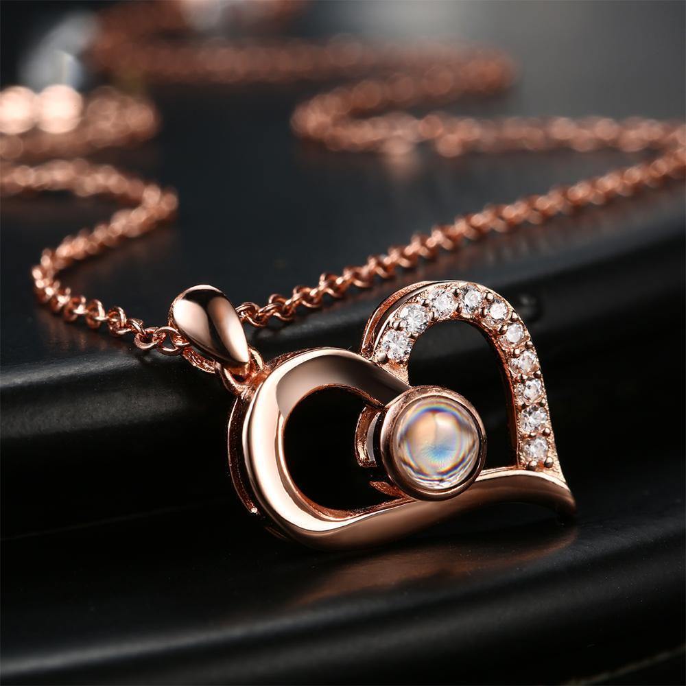 Personalized Projection Heart Photo Necklace Rose Gold - YourPhotoNecklace