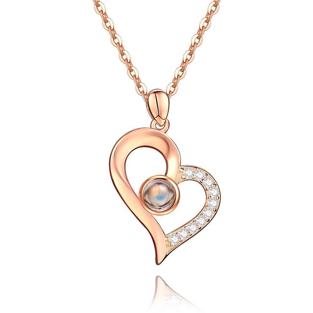 Personalized Projection Heart Photo Necklace Rose Gold - YourPhotoNecklace