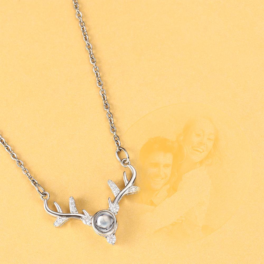 Personalized Projection Photo Antlers Necklace Silver - myphotowalletuk