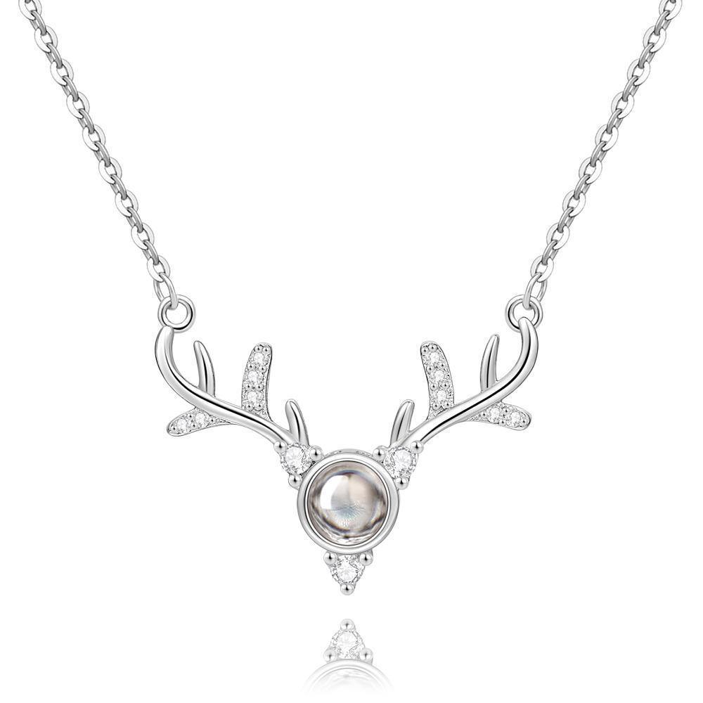 Personalized Projection Photo Antlers Necklace Silver - myphotowalletuk
