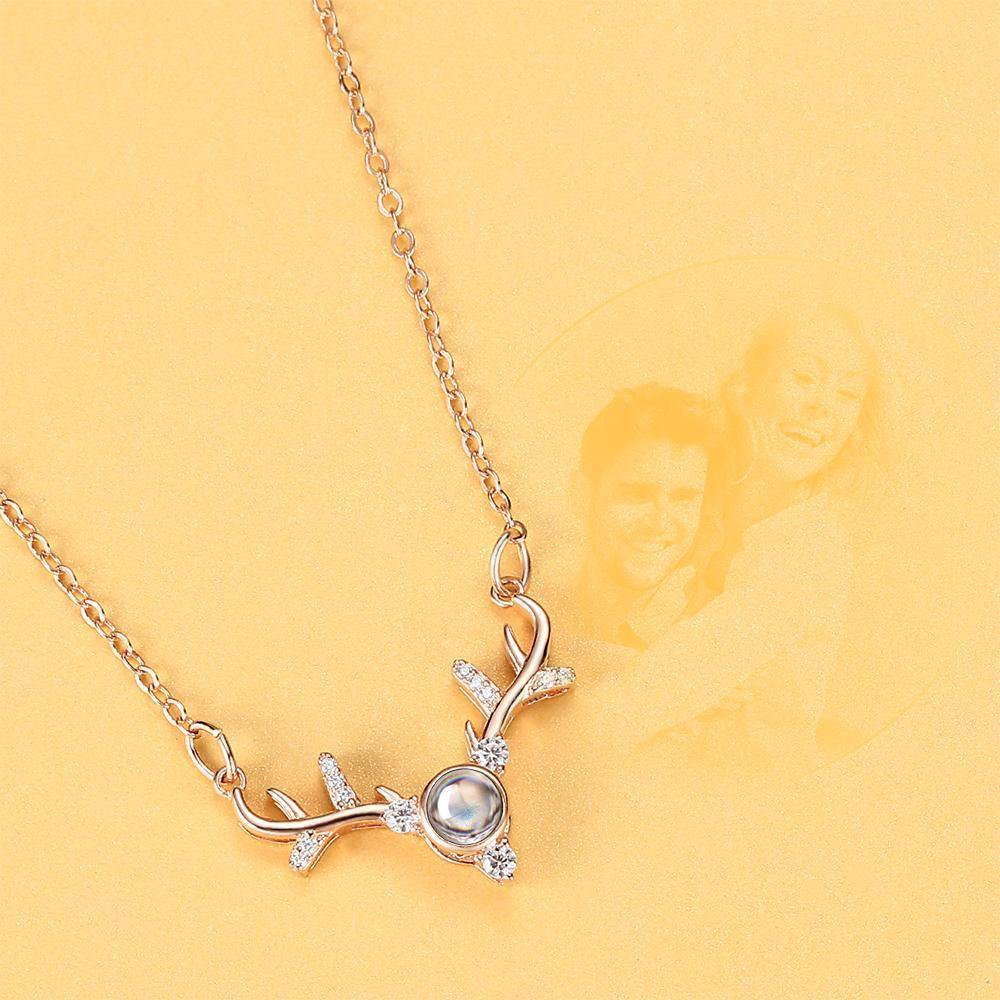 Personalized Projection Photo Antlers Necklace Rose Gold - myphotowalletuk