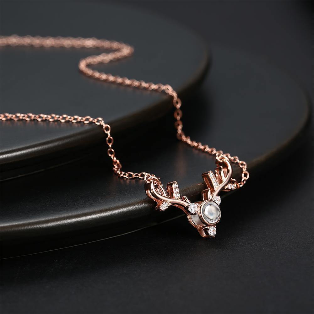 Personalized Projection Photo Antlers Necklace Rose Gold - myphotowalletuk