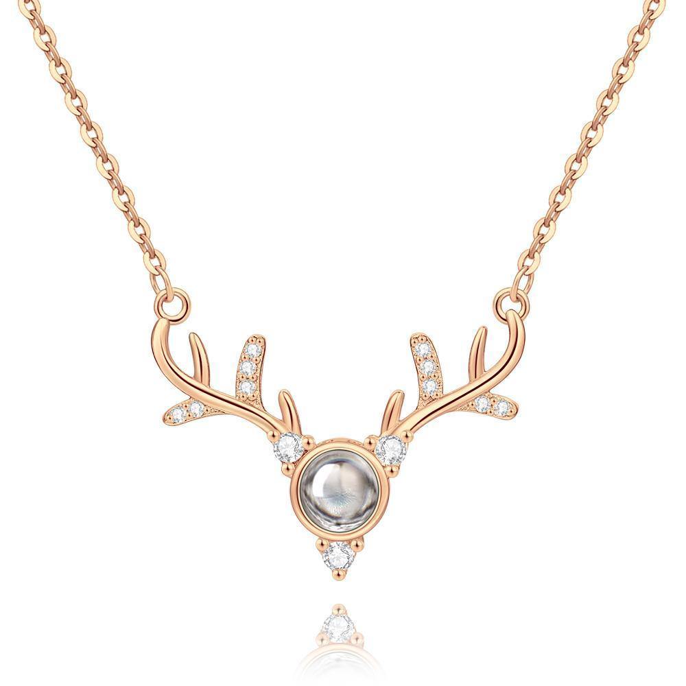 Personalized Projection Photo Antlers Necklace Rose Gold - myphotowalletuk