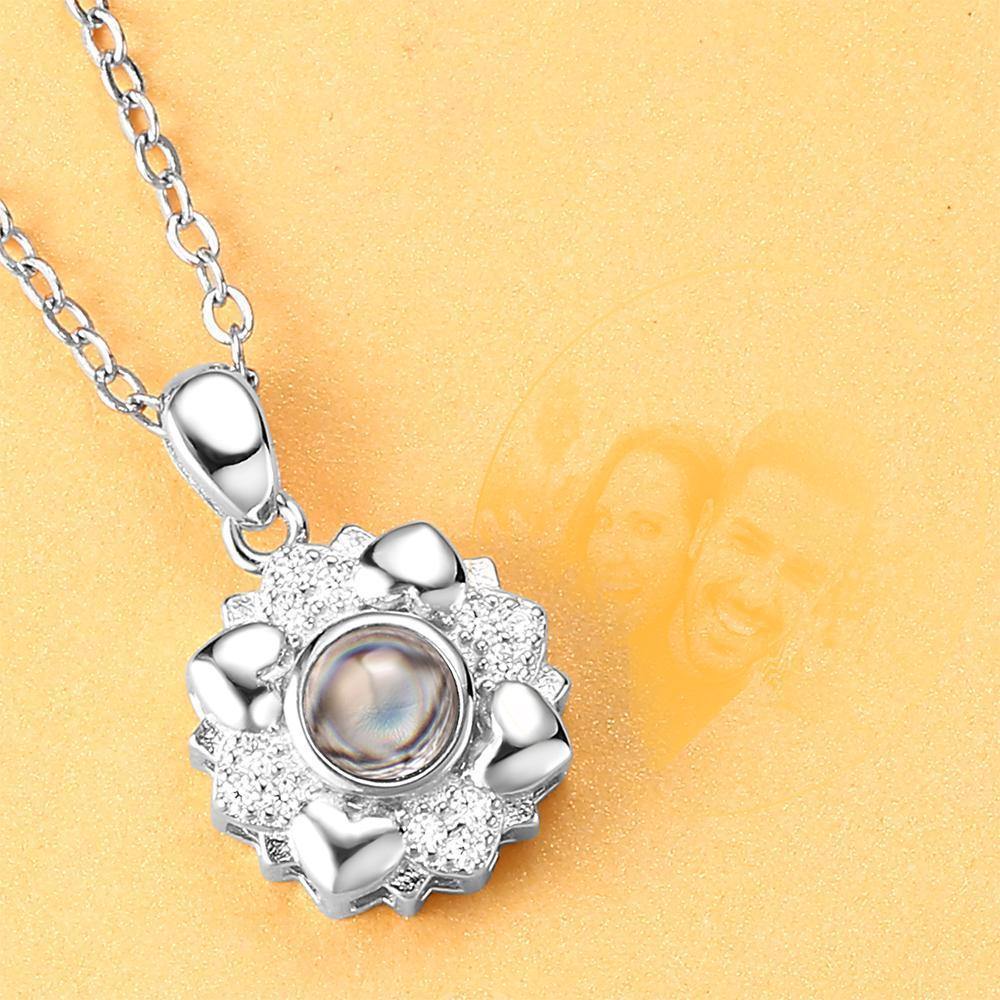 Personalized Projection Photo Four Little Heart Necklace Silver - YourPhotoNecklace